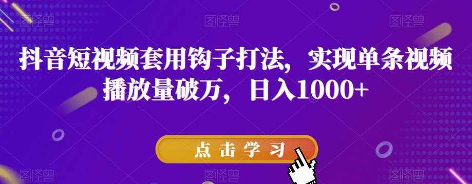 抖音短视频套用钩子打法,实现单条视频播放量破万,日入1000+【揭秘】-泰戈创艺资源库