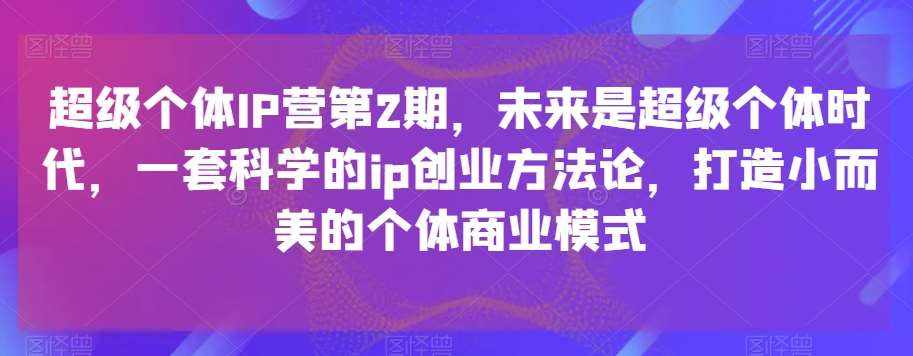 超级个体IP营第2期，未来是超级个体时代，一套科学的ip创业方法论，打造小而美的个体商业模式-泰戈创艺资源库