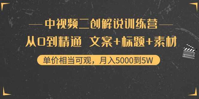 中视频二创解说训练营：从0到精通 文案+标题+素材、月入5000到5W-泰戈创艺资源库