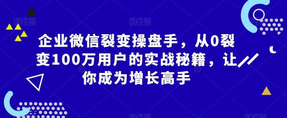 企业微信裂变操盘手，从0裂变100万用户的实战秘籍，让你成为增长高手-泰戈创艺资源库