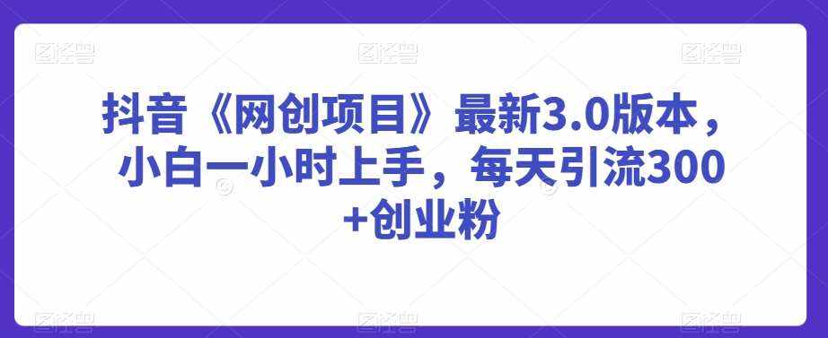 抖音《网创项目》最新3.0版本,小白一小时上手,每天引流300+创业粉【揭秘】-泰戈创艺资源库