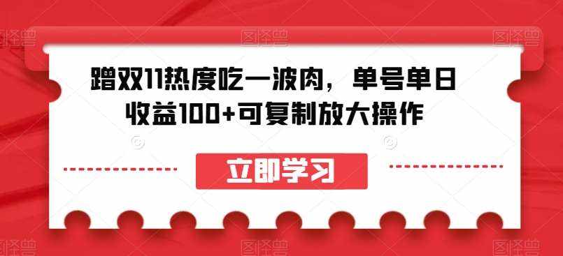 蹭双11热度吃一波肉，单号单日收益100+可复制放大操作【揭秘】-泰戈创艺资源库