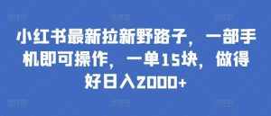 小红书最新拉新野路子，一部手机即可操作，一单15块，做得好日入2000+【揭秘】-泰戈创艺资源库