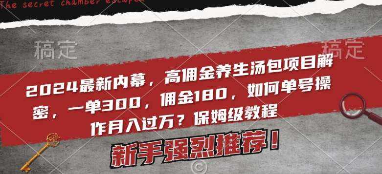 2024最新内幕，高佣金养生汤包项目解密，一单300，佣金180，如何单号操作月入过万？保姆级教程【揭秘】-泰戈创艺资源库
