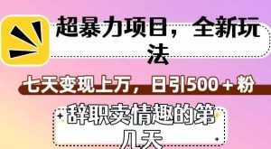 超暴利项目，全新玩法（辞职卖情趣的第几天），七天变现上万，日引500+粉【揭秘】-泰戈创艺资源库
