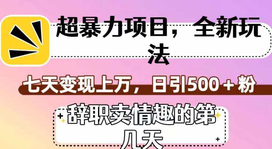 超暴利项目，全新玩法（辞职卖情趣的第几天），七天变现上万，日引500+粉【揭秘】-泰戈创艺资源库