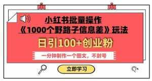 小红书批量操作《1000个野路子信息差》玩法,一分钟制作一个图文,不封号,日引100+创业粉-泰戈创艺资源库