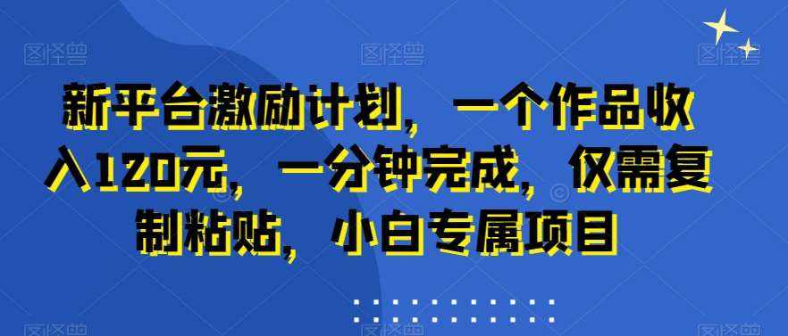 新平台激励计划，一个作品收入120元，一分钟完成，仅需复制粘贴，小白专属项目【揭秘】-泰戈创艺资源库