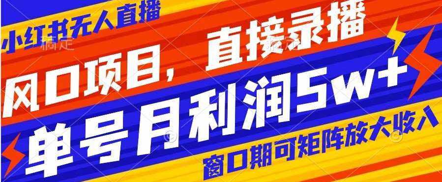 风口项目，小红书无人直播带货，直接录播，可矩阵，月入5w+【揭秘】-泰戈创艺资源库