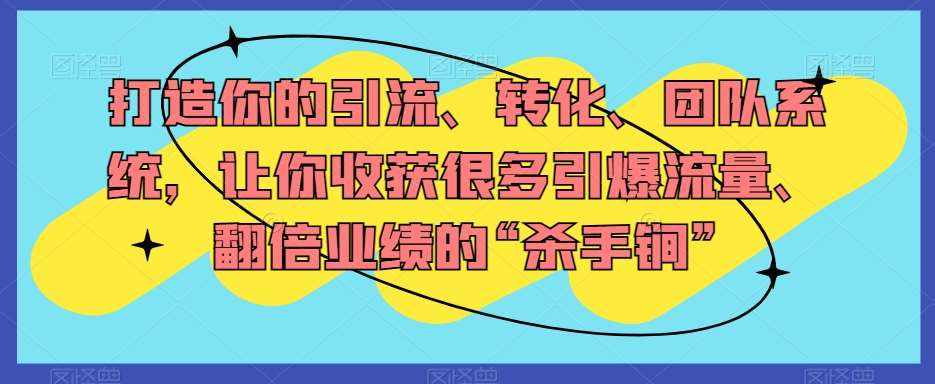 打造你的引流、转化、团队系统，让你收获很多引爆流量、翻倍业绩的“杀手锏”-泰戈创艺资源库