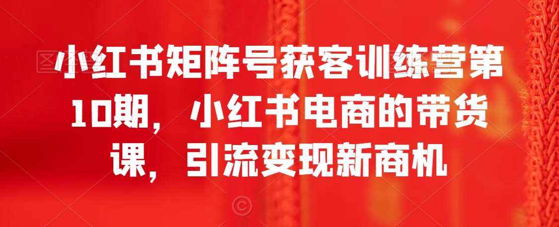 小红书矩阵号获客训练营第10期，小红书电商的带货课，引流变现新商机-泰戈创艺资源库