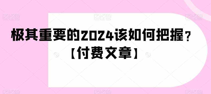 极其重要的2024该如何把握？【付费文章】-泰戈创艺资源库