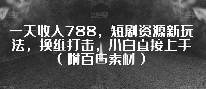 一天收入788，短剧资源新玩法，换维打击，小白直接上手（附百G素材）【揭秘】-泰戈创艺资源库
