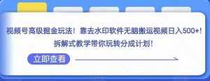 视频号高级掘金玩法，靠去水印软件无脑搬运视频日入500+，拆解式教学带你玩转分成计划【揭秘】-泰戈创艺资源库