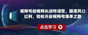 视频号短视频实战特训营,踩准风口红利,轻松开启视频号爆单之路-泰戈创艺资源库