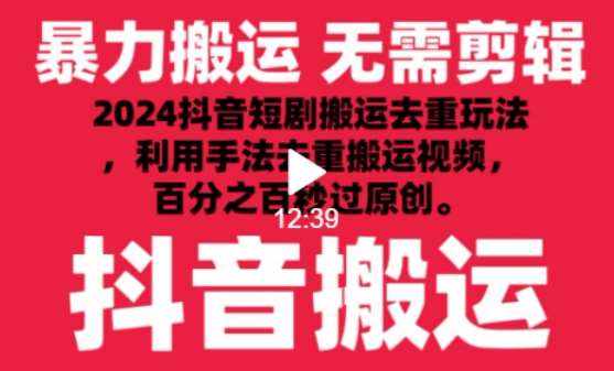 2024最新抖音搬运技术，抖音短剧视频去重，手法搬运，利用工具去重，达到秒过原创的效果【揭秘】-泰戈创艺资源库