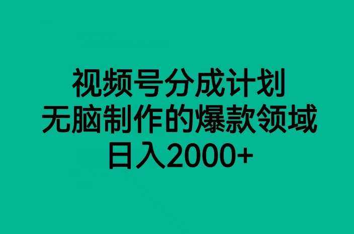 视频号分成计划，无脑制作的爆款领域，日入2000+-泰戈创艺资源库