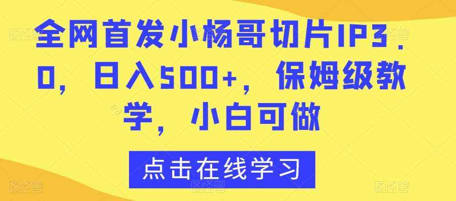 全网首发小杨哥切片IP3.0，日入500+，保姆级教学，小白可做【揭秘】-泰戈创艺资源库