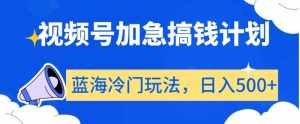 视频号加急搞钱计划,蓝海冷门玩法,日入500+【揭秘】-泰戈创艺资源库