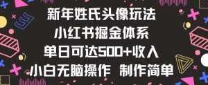 新年姓氏头像新玩法,小红书0-1搭建暴力掘金体系,小白日入500零花钱【揭秘】-泰戈创艺资源库