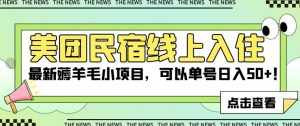 美团民宿线上入住，最新薅羊毛小项目，可以单号日入50+【揭秘】-泰戈创艺资源库