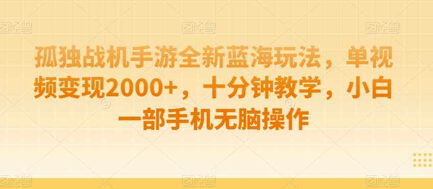 孤独战机手游全新蓝海玩法，单视频变现2000+，十分钟教学，小白一部手机无脑操作【揭秘】-泰戈创艺资源库
