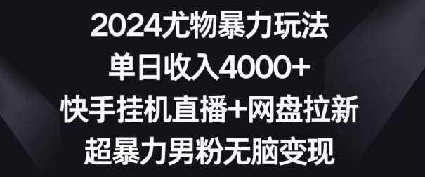 2024尤物暴力玩法，单日收入4000+，快手挂机直播+网盘拉新，超暴力男粉无脑变现【揭秘】-泰戈创艺资源库