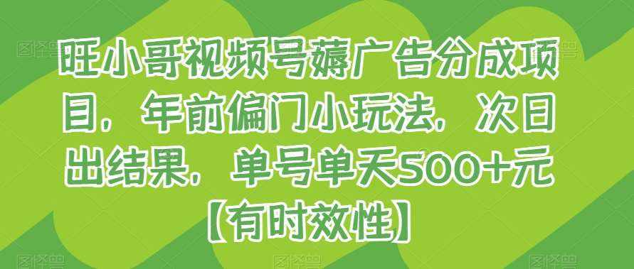 旺小哥视频号薅广告分成项目，年前偏门小玩法，次日出结果，单号单天500+元【有时效性】-泰戈创艺资源库