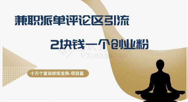 十万个富翁修炼宝典之11.兼职派单评论区引流,2块钱一个创业粉-泰戈创艺资源库
