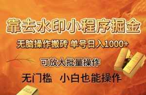 靠去水印小程序无脑操作搬砖，单号日入1000+保姆级教程可放大批量操作【揭秘】-泰戈创艺资源库