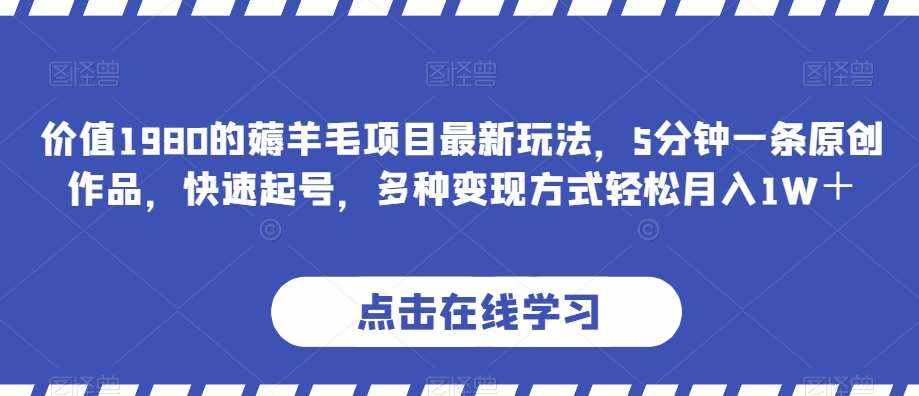 价值1980的薅羊毛项目最新玩法,5分钟一条原创作品,快速起号,多种变现方式轻松月入1W+【揭秘】-泰戈创艺资源库