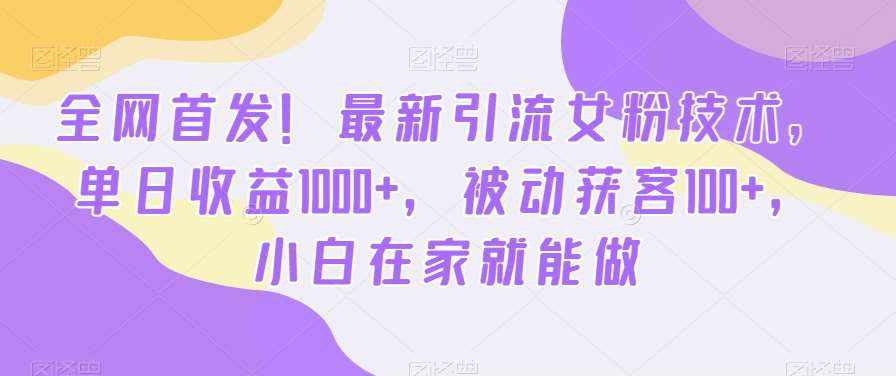 全网首发！最新引流女粉技术，单日收益1000+，被动获客100+，小白在家就能做【揭秘】-泰戈创艺资源库