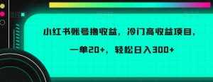 小红书账号撸收益,冷门高收益项目,一单20+,轻松日入300+【揭秘】-泰戈创艺资源库