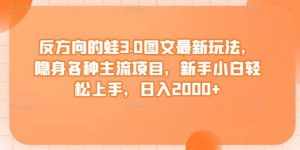 反方向的蛙3.0图文最新玩法，隐身各种主流项目，新手小白轻松上手，日入2000+【揭秘】-泰戈创艺资源库