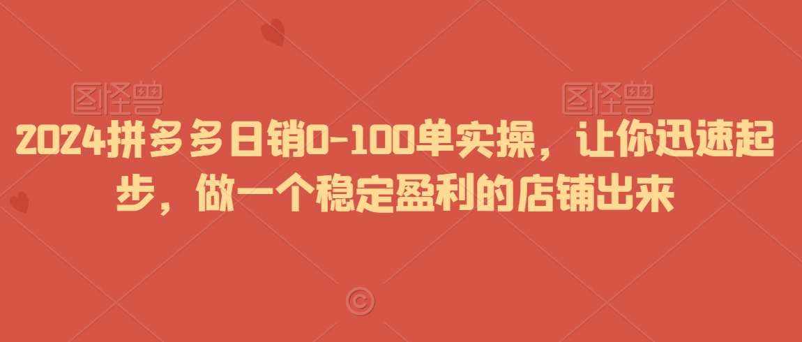 2024拼多多日销0-100单实操,让你迅速起步,做一个稳定盈利的店铺出来-泰戈创艺资源库