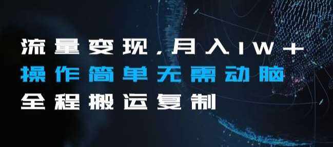 流量变现，月入1W+操作简单无需动脑全程搬运复制【揭秘】-泰戈创艺资源库