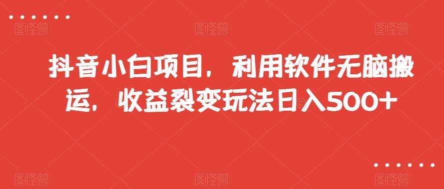 抖音小白项目，利用软件无脑搬运，收益裂变玩法日入500+【揭秘】-泰戈创艺资源库