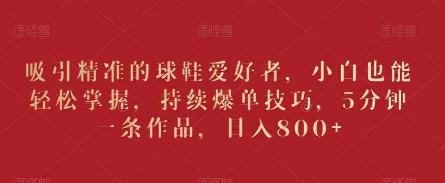 吸引精准的球鞋爱好者，小白也能轻松掌握，持续爆单技巧，5分钟一条作品，日入800+【揭秘】-泰戈创艺资源库
