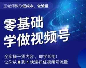 王老师教你低成本、做流量，零基础学做视频号，0-1快速抓住视频号流量-泰戈创艺资源库