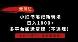 小红书笔记新玩法，日入1000+，多平台搬运变现（不违规），小白可操作，保姆级教程【揭秘】-泰戈创艺资源库