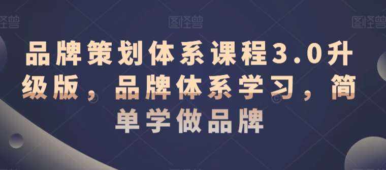 品牌策划体系课程3.0升级版，品牌体系学习，简单学做品牌-泰戈创艺资源库