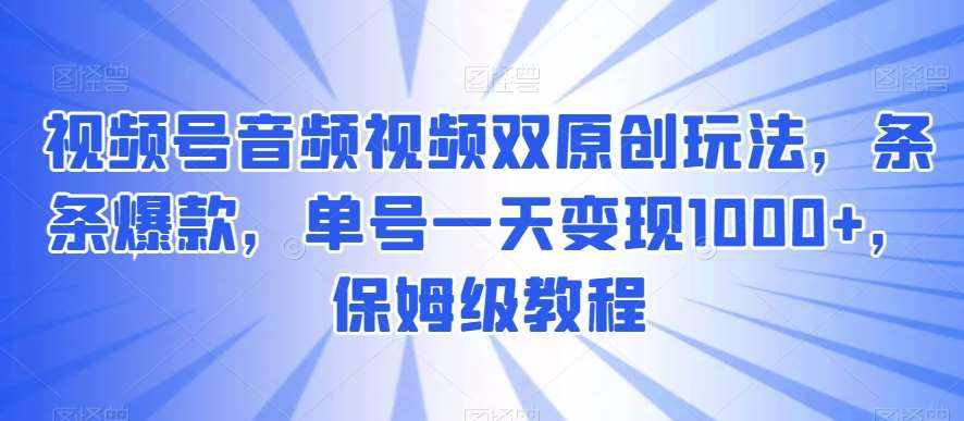 视频号音频视频双原创玩法，条条爆款，单号一天变现1000+，保姆级教程【揭秘】-泰戈创艺资源库