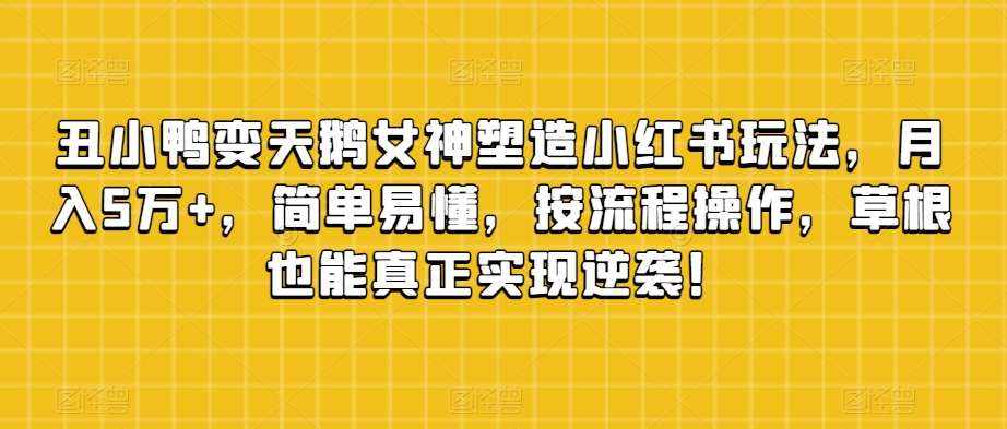 丑小鸭变天鹅女神塑造小红书玩法，月入5万+，简单易懂，按流程操作，草根也能真正实现逆袭！-泰戈创艺资源库
