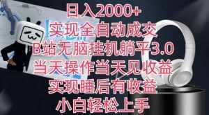日入2000+,实现全自动成交,B站无脑挂机躺平3.0,当天操作当天见收益,实现睡后有收益【揭秘】-泰戈创艺资源库