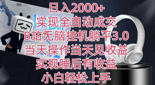 日入2000+，实现全自动成交，B站无脑挂机躺平3.0，当天操作当天见收益，实现睡后有收益【揭秘】-泰戈创艺资源库