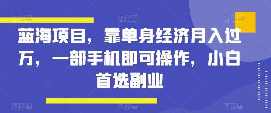 蓝海项目，靠单身经济月入过万，一部手机即可操作，小白首选副业【揭秘】-泰戈创艺资源库