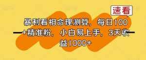 暴利看相命理测算,每日100+精准粉,小白易上手,3天收益1000+【揭秘】-泰戈创艺资源库