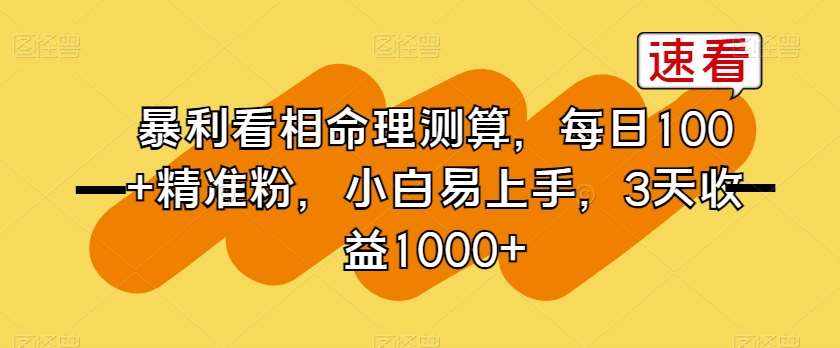 暴利看相命理测算，每日100+精准粉，小白易上手，3天收益1000+【揭秘】-泰戈创艺资源库