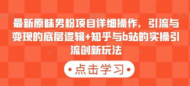 最新原味男粉项目详细操作，引流与变现的底层逻辑+知乎与b站的实操引流创新玩法-泰戈创艺资源库