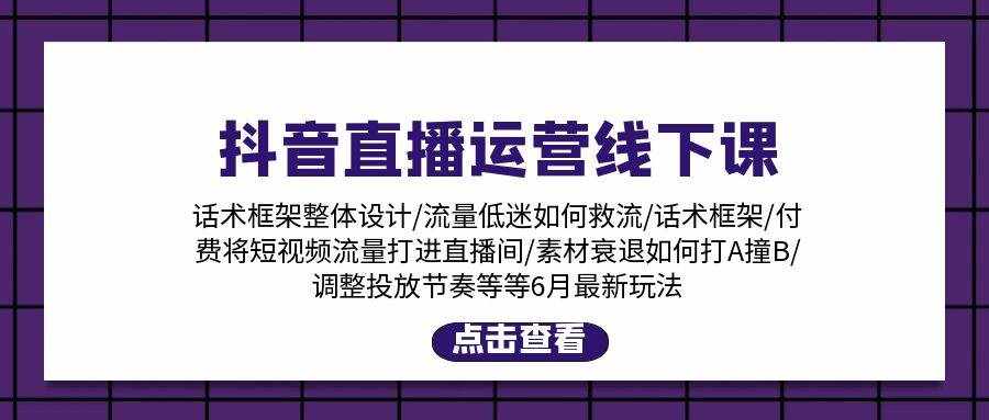 （11211期）抖音直播运营线下课：话术框架/付费流量直播间/素材A撞B/等6月新玩法-泰戈创艺资源库
